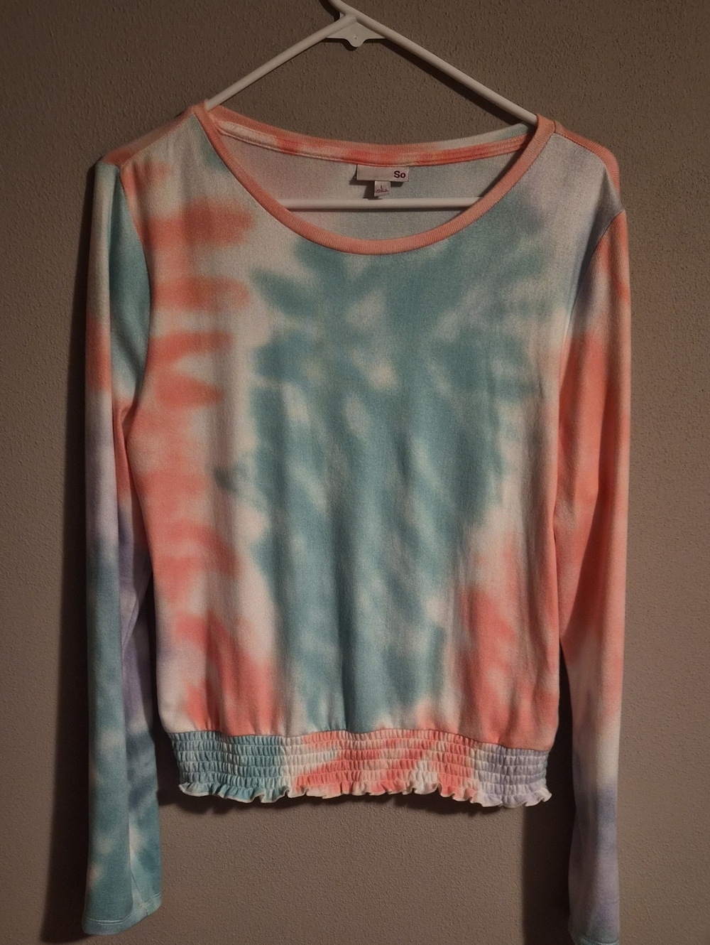 SO Pastel Tie-Dye Long Sleeve Crop Top - Blue & Peach